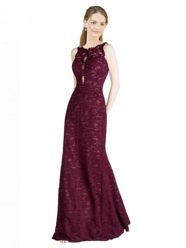 Shop Long Lace Bridesmaid Dress / Prom Dress with Peekaboo Bodice and Keyhole Back UK