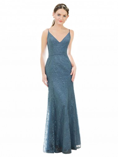 Shop Deep V-Neck All Over Chantilly Lace Bridesmaid Dress with Criss Cross Open Back UK