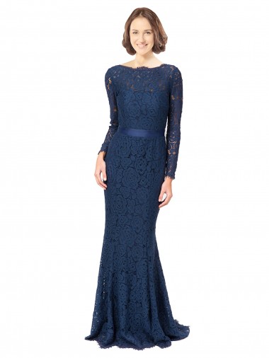 Shop Long Sleeves Floor Length Vintage Lace Bridesmaid Dress with Deep V-Back UK