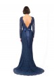 Long Sleeves Floor Length Vintage Lace Bridesmaid Dress with Deep V-Back