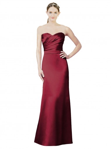 Shop Strapless Satin Bridesmaid Dress with Asymmetrical Draped Bodice UK