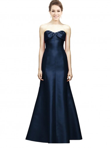 Shop Long Strapless Satin Bridesmaid Dress with Pleated Cuff Neckline UK