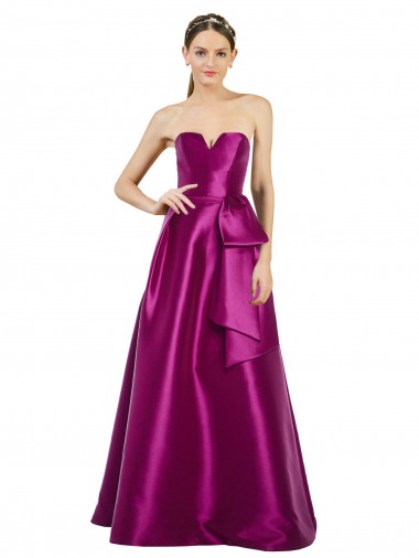 Shop Sleeveless V-Neck Long Satin Bridesmaid Dress / Prom Dress with Bow Waist UK