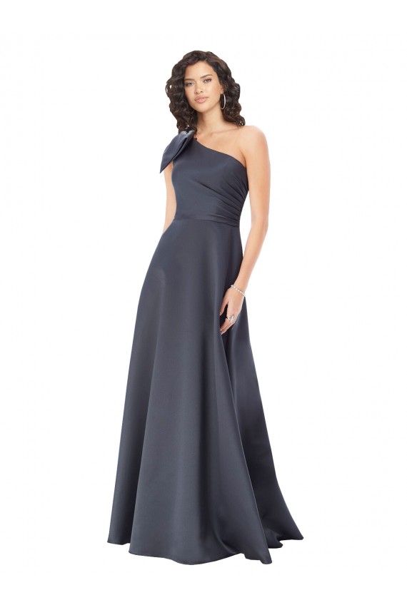 Rouched One Shoulder Floor Length Formal Satin Bridesmaid Dress / Prom Dress with Bow