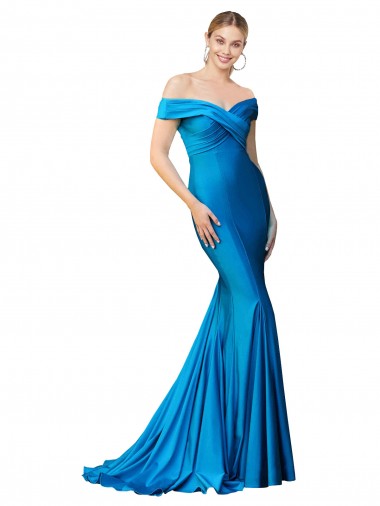 Shop Off the Shoulder Long Chapel Train Formal Satin Bridesmaid Dress / Prom Dress UK