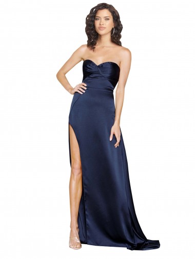 Shop Knotted Sweetheart Formal Silky Satin Bridesmaid Dress / Prom Dress with High Side Split UK