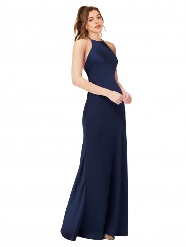 Shop High Neck Satin Bridesmaid Dress / Prom Dress with Strappy Back UK