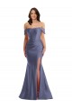 Off the Shoulder Corset Formal Silky Satin Mermaid Bridesmaid Dress / Prom Dress with Side Slit