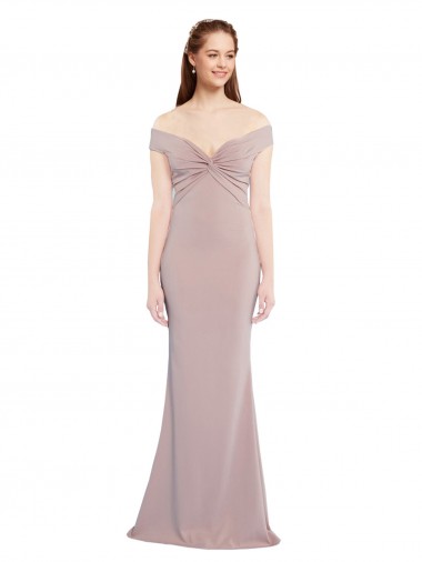 Shop Knotted Off the Shoulder Formal Crepe Bridesmaid Dress / Prom Dress with Cut-Out Back UK