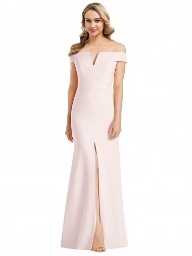 Shop Off the Shoulder Notch Trumpet Formal Crepe Bridesmaid Dress / Prom Dress with Front Slit UK