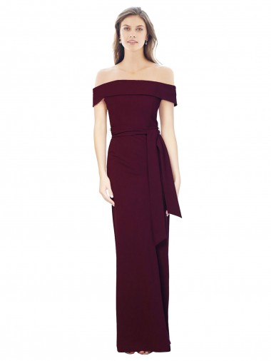 Shop Off the Shoulder Long Formal Crepe Bridesmaid Dress / Prom Dress with Waist Tie UK