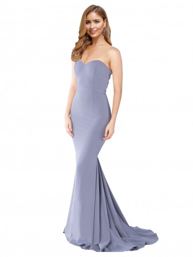 Shop Long Strapless Sweetheart Sweep Train Formal Crepe Bridesmaid Dress / Prom Dress with Low Back UK