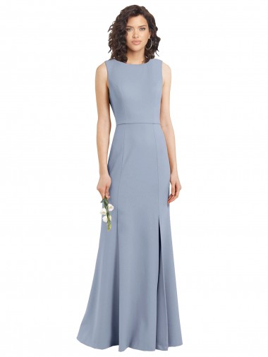 Shop Boat Neckline and Sleek Fit and Flare Crepe Bridesmaid Dress with Keyhole Back UK