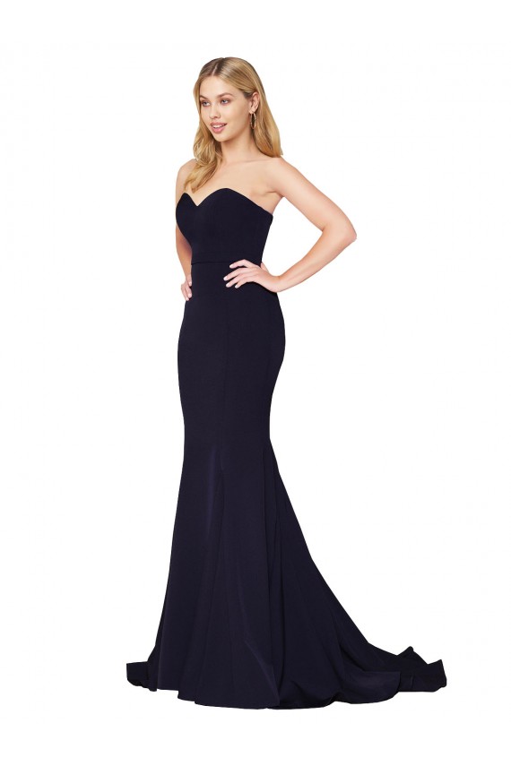 Sweetheart High Neck Sweep Train Sleeveless Formal Crepe Bridesmaid Dress / Prom Dress
