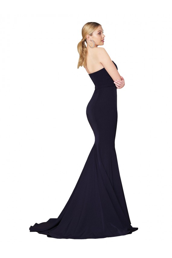 Sweetheart High Neck Sweep Train Sleeveless Formal Crepe Bridesmaid Dress / Prom Dress