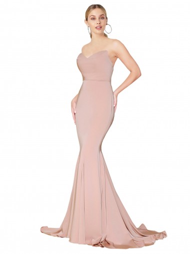 Shop Sweep Train Sweetheart Long Mermaid Formal Crepe Bridesmaid Dress / Prom Dress Low Back UK