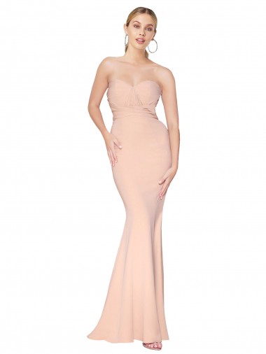 Shop Sweetheart Shirred Neck Long Floor Length Formal Crepe Bridesmaid Dress / Prom Dress UK