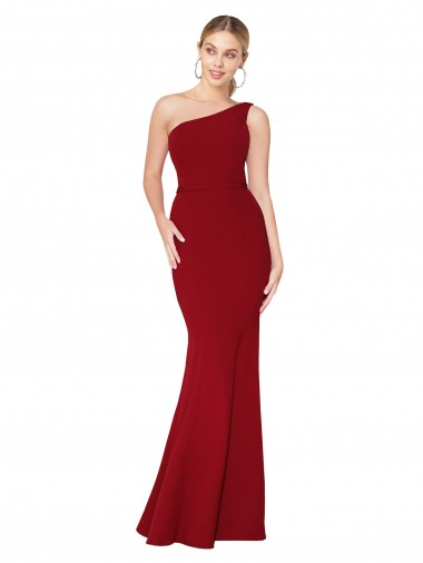 Shop One Shoulder Long High Neck Sleeveless Mermaid Formal Crepe Bridesmaid Dress / Prom Dress UK