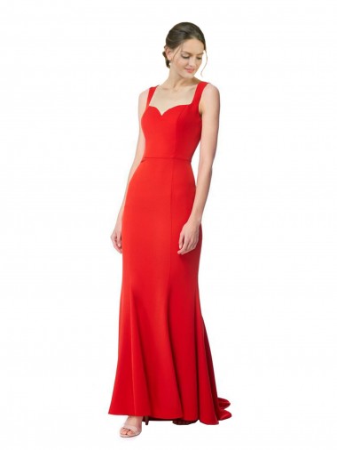 Shop Long Chapel Train Fishtail Maxi Formal Crepe Bridesmaid Dress / Prom Dress with Sweetheart Neckline UK