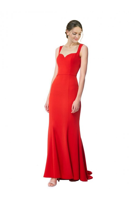 Long Chapel Train Fishtail Maxi Formal Crepe Bridesmaid Dress / Prom Dress with Sweetheart Neckline