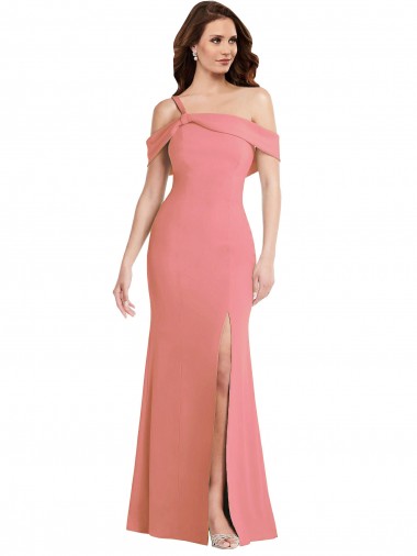 Shop One Shoulder Draped Cuff Maxi Bridesmaid Dress / Prom Dress with Front Slit UK