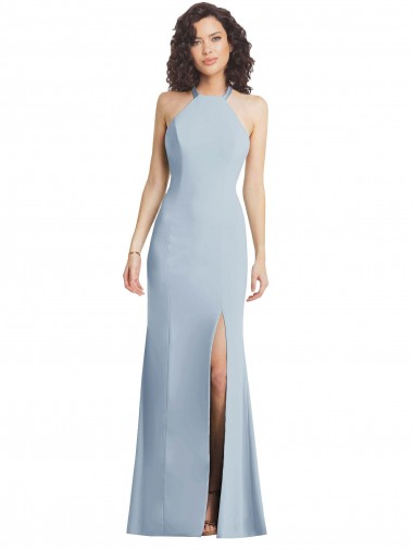 Shop High Neck Halter Formal Crepe Bridesmaid Dress / Prom Dress with Twist Criss Cross Back UK