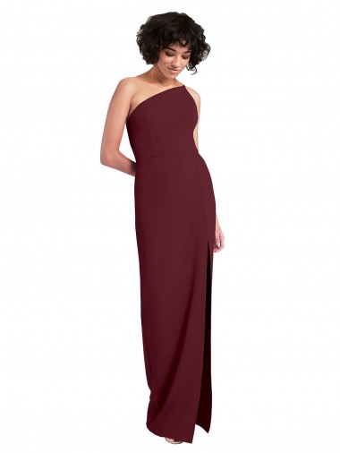 Shop Sleek One Shoulder Long Formal Crepe Bridesmaid Dress / Prom Dress with Daring Slit UK