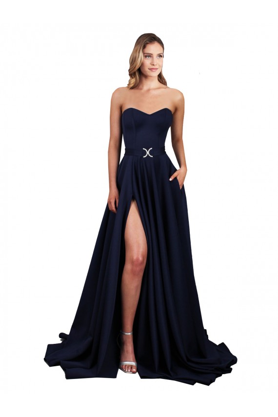 Sweetheart Neckline Low Back Long Formal Crepe Bridesmaid Dress / Prom Dress with High Leg Spit