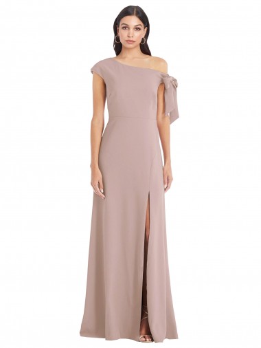 Shop Off the Shoulder Tie Detail Maxi Formal Crepe Bridesmaid Dress / Prom Dress with Front Slit UK
