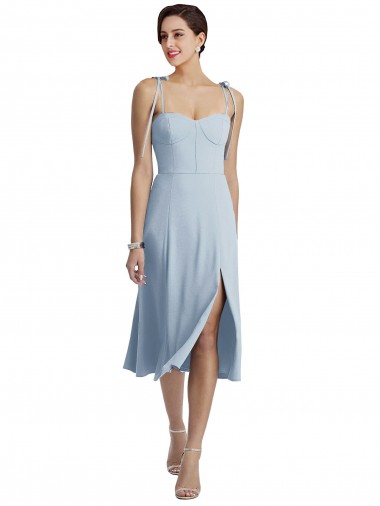 Shop Midi Cocktail Length Bustier Crepe Bridesmaid Dress / Prom Dress with Back Bow Straps UK