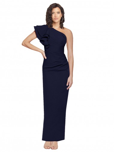 Shop Ruched Floor Length Long Formal Crepe Bridesmaid Dress / Prom Dress with Shoulder Ruffles UK