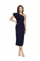 Ruched Midi Length Short Cocktail Formal Crepe Bridesmaid Dress / Prom Dress with Shoulder Ruffles
