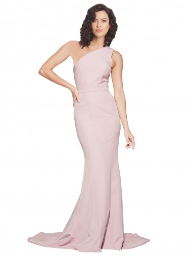 Shop Long Sweep Train One Shoulder Crepe Bridesmaid Dress / Prom Dress with Side Leg Split UK