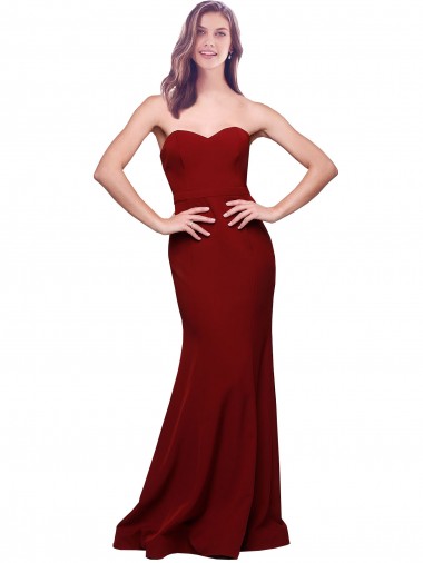 Shop Long Full Length Sweetheart Slim Formal Crepe Bridesmaid Dress / Prom Dress with Strapless Bodice UK