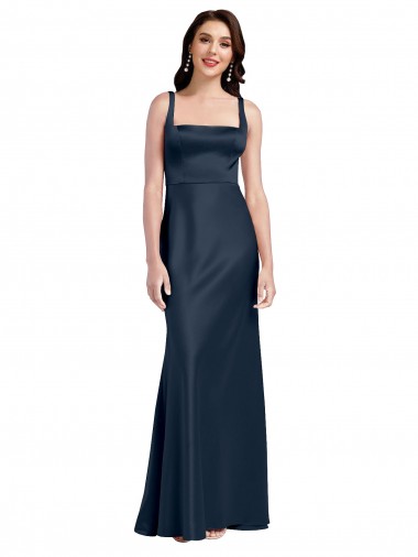 Shop Square Neck A-Line Long Formal Stretch Satin Bridesmaid Dress / Prom Dress with Wide Straps UK