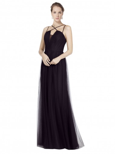 Shop High Neck Long A-Line Tulle Bridesmaid Dress UK