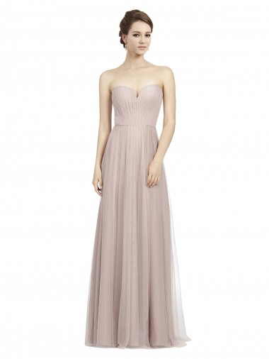 Shop Long Strapless Tulle Bridesmaid Dress with Pleated Bodice UK