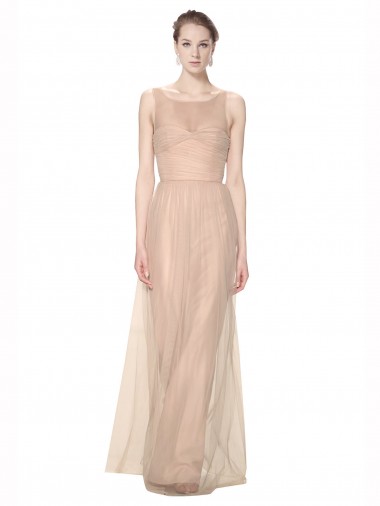 Shop Long Tulle Bridesmaid Dress with Illusion Neck UK