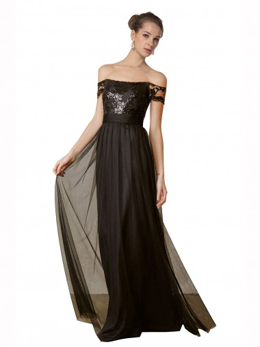 Shop Off The Shoulder Sequined Lace Tulle Bridesmaid Dress UK