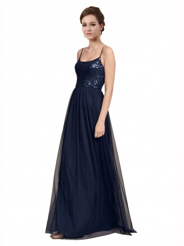 Shop Spaghetti Strap Tulle Bridesmaids Dress with Ballerina Neckline UK