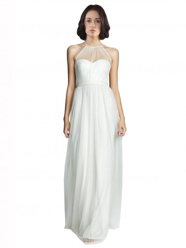 Shop High Neckline Long Tulle Bridesmaid Dress with Illusion Front UK