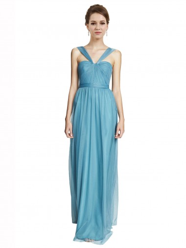 Shop Floor Length Inverted V-Neck Tulle Bridesmaids Dress UK