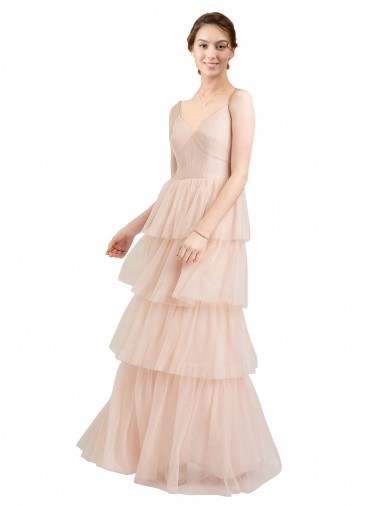 Shop V-Neck A-Line Layered Long Tulle Bridesmaid Dress UK