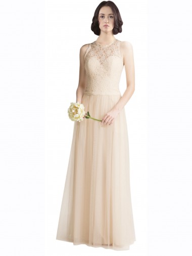 Shop Full Length Tulle Bridesmaid Dress with Corded Lace Over Sweetheart Neckline UK