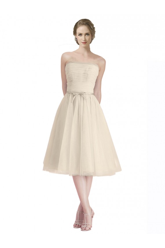 Strapless Short Cocktail Length Tulle Cocktail Bridesmaid Dress with Pleats