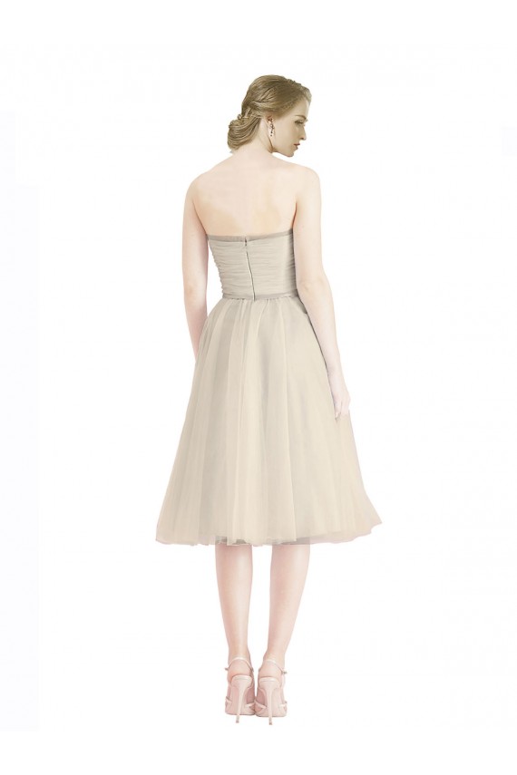 Strapless Short Cocktail Length Tulle Cocktail Bridesmaid Dress with Pleats