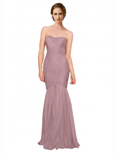 Shop Mermaid Strapless Tulle Bridesmaid Dress with All Over Pleats UK