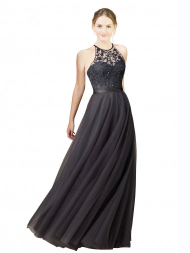 Shop Sweetheart Neckline Long Sleeveless Tulle Bridesmaid Dress with Lace Bodice UK