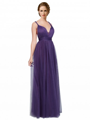 Shop Twisted Straps Sweeheart Long Tulle Bridesmaid Dress Open Back UK