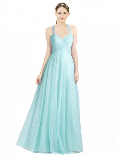 Shop Ruched Sweetheart Neckline A-Line Tulle Bridesmaid Dress with Tie Open Back UK